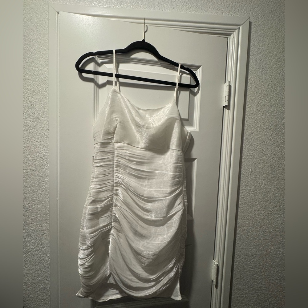 Storia White Ruched Mini Dress